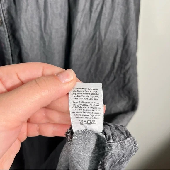 Time & True Dark Silver Gray Button Down Midi Length Long Sleeve Shirt Dress XXL - Picture 4 of 7